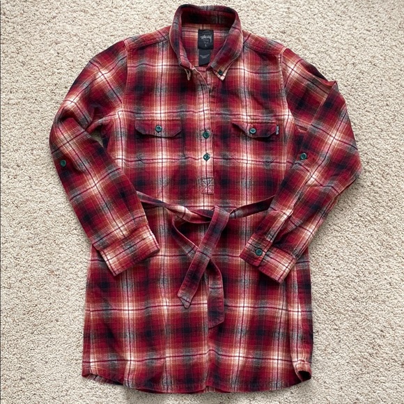 Stussy Plaid Flannel Shirt Dress/Tunic. Size L. - Picture 1 of 10